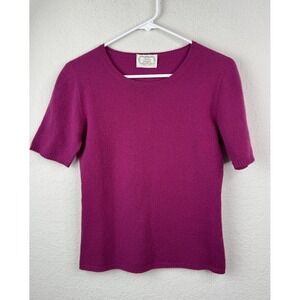 Agnona White Cashmere Short Sleeve Sweater Knit Top It 44 US M Fuchsia Luxury